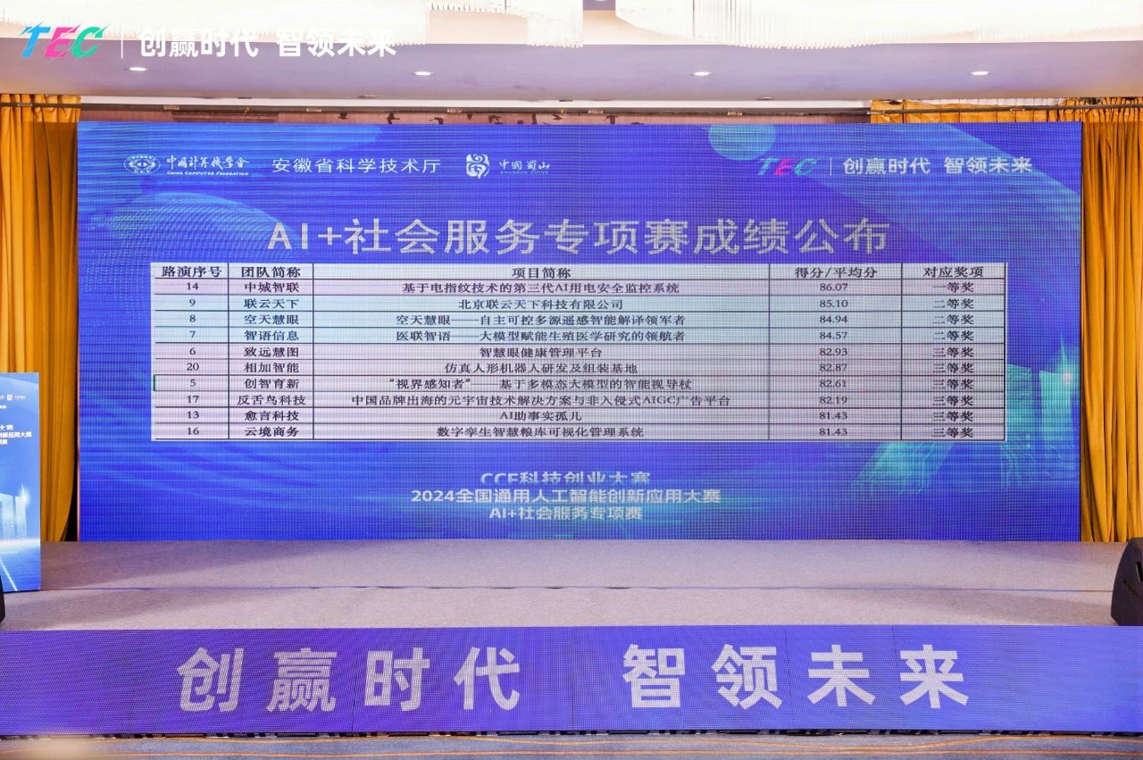 创赢时代 智领未来 | CCF科技创业大赛-2024全国通用人工智能创新应用大赛“AI+社会服务”专项赛圆满落幕